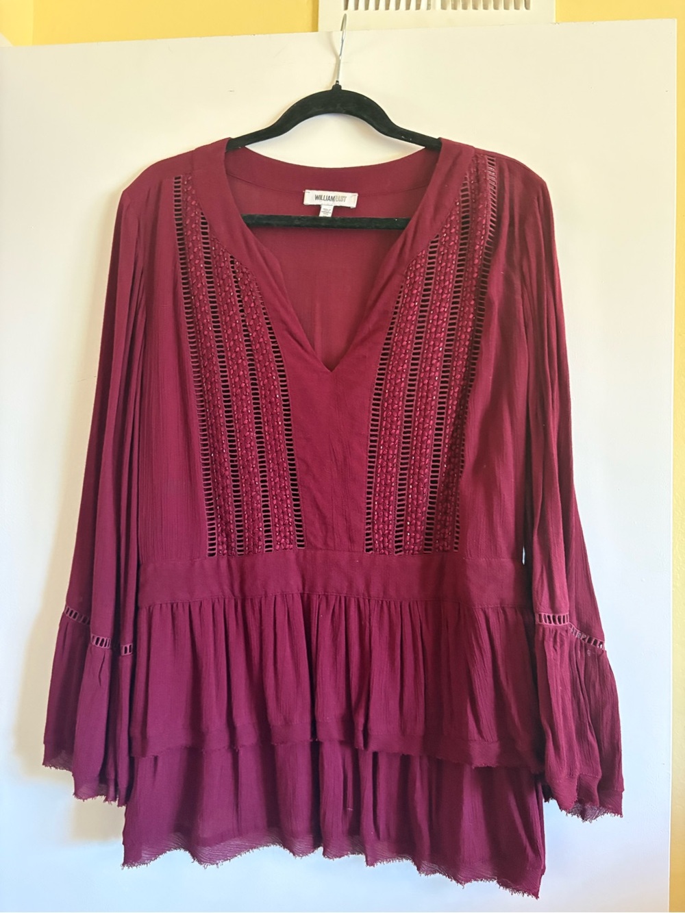 William Rast Burgundy Crochet-Trim Peasant Blouse